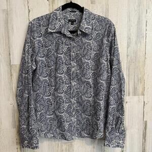 Talbots Women's Size 12 Wrinkle Resistant Paisley Print Button Down Western Boho